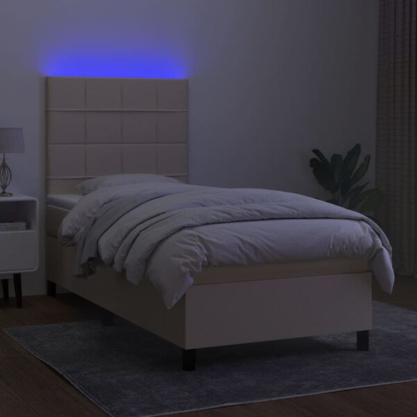 vidaXL Letto a Molle con Materasso e LED Crema 80x200 cm in Tessuto