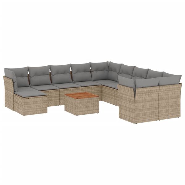 vidaXL Set Divani da Giardino 12 pz con Cuscini Beige in Polyrattan
