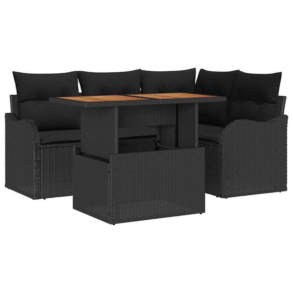vidaXL Set Divano da Giardino con archiviazione 5 pcs Nero Poly Rattan
