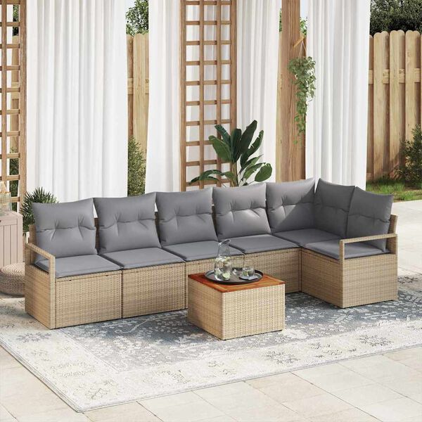 vidaXL Set Divano da Giardino con cuscino 7 pcs Beige polyrattan