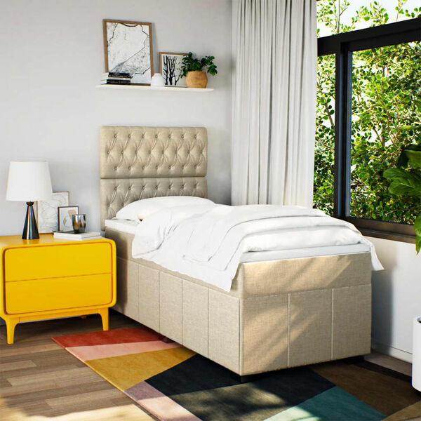 vidaXL Giroletto a Molle con Materasso Crema 90x190 cm in Tessuto