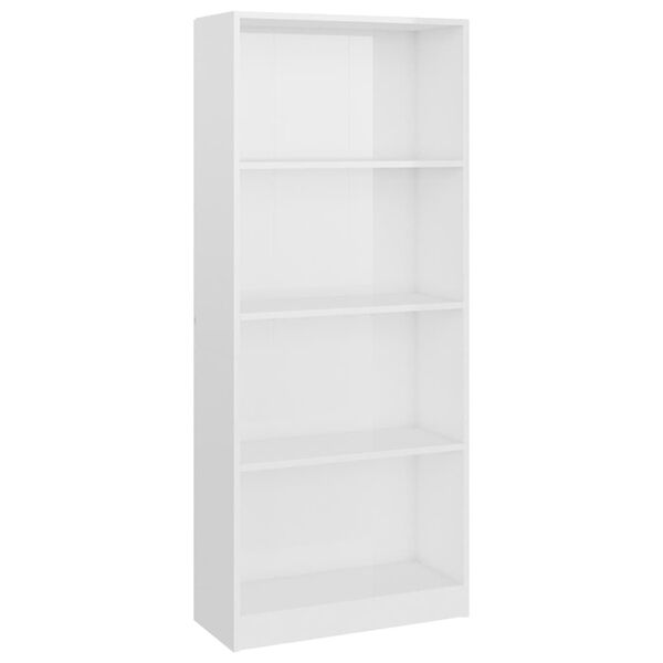 vidaXL Libreria 4 Ripiani Bianco Lucido 60x24x142 cm Legno Multistrato