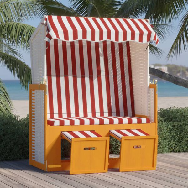 vidaXL Strandkorb con Tettoia Polyrattan e Legno Massello Rosso Bianco