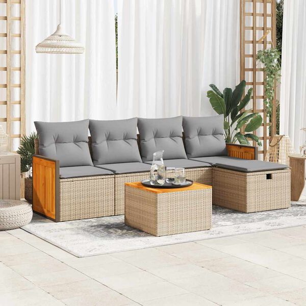 vidaXL Set Divano da Giardino 6 pz con Cuscini Beige in Polyrattan
