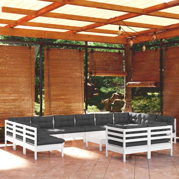 vidaXL Set Divani da Giardino 13 pz con Cuscini Bianchi Legno di Pino
