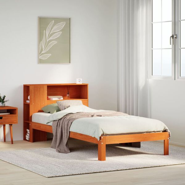 vidaXL Letto Libreria senza Materasso Marrone Cera 100x200 cm in Pino
