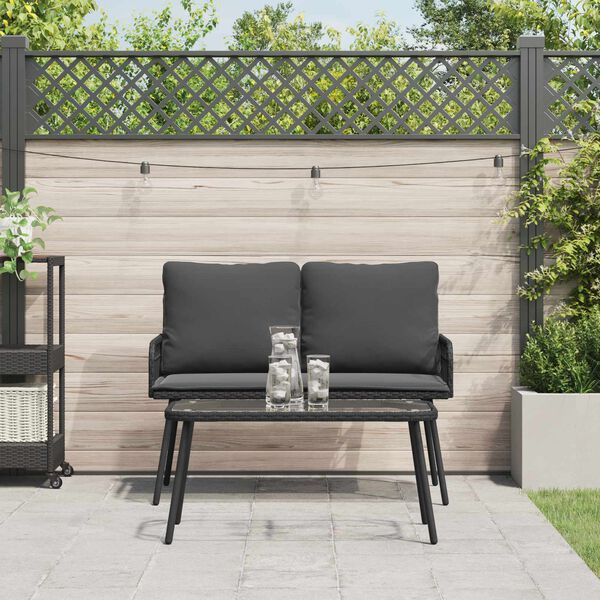 vidaXL Set da Pranzo per Giardino con cuscino 2 pcs Nero polyrattan