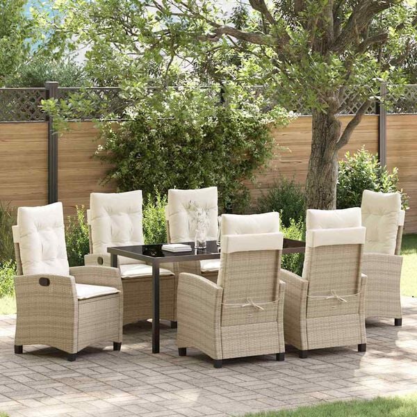 vidaXL Set da Pranzo per Giardino con cuscino 7 pcs Beige polyrattan