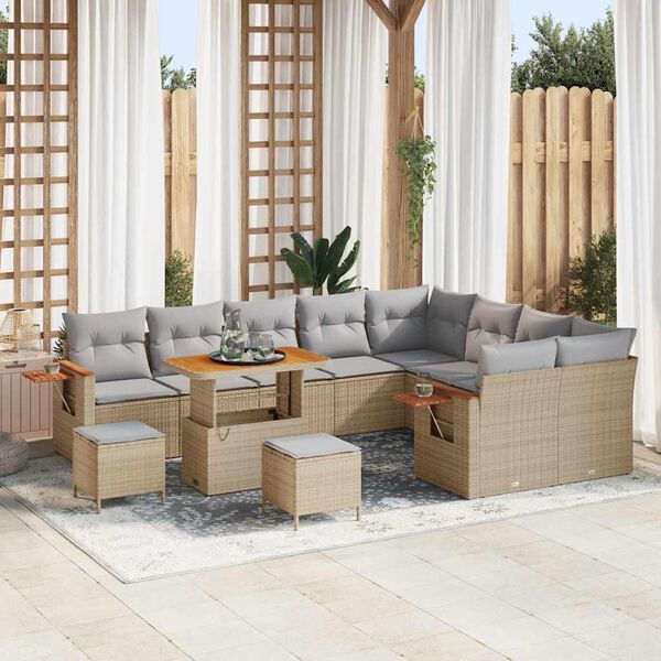 vidaXL Set Divano da Giardino con cuscino 12 pcs Beige Poly Rattan