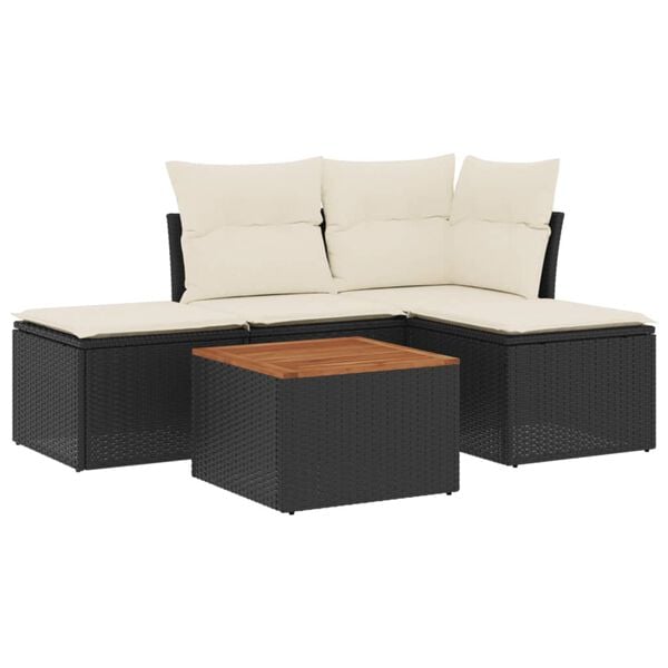 vidaXL Set Divani da Giardino 5 pz con Cuscini in Polyrattan Nero