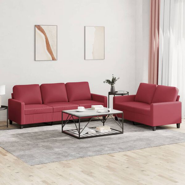 vidaXL Set di Divani 2 pz con Cuscini Rosso Vino in Similpelle