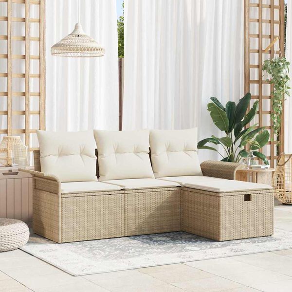 vidaXL Set Divano da Giardino 4 pcs Beige e Crema polyrattan