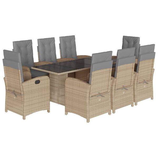 vidaXL Set Pranzo da Giardino 9 pz con Cuscini Beige Misto Polyrattan