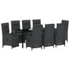 vidaXL Set da Pranzo per Giardino con cuscino 9 pcs Nero polyrattan