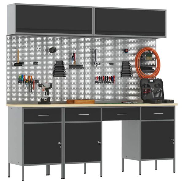 vidaXL Set di mobili da lavoro con cassetto con blocco 10 pcs Nero
