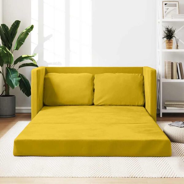 vidaXL Divano Letto da Terra 2 in 1 Giallo Scuro 122x204x55 cm Velluto
