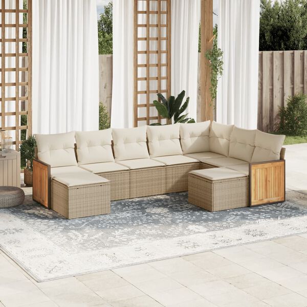 vidaXL Set Divano da Giardino 9 pz con Cuscini Beige in Polyrattan