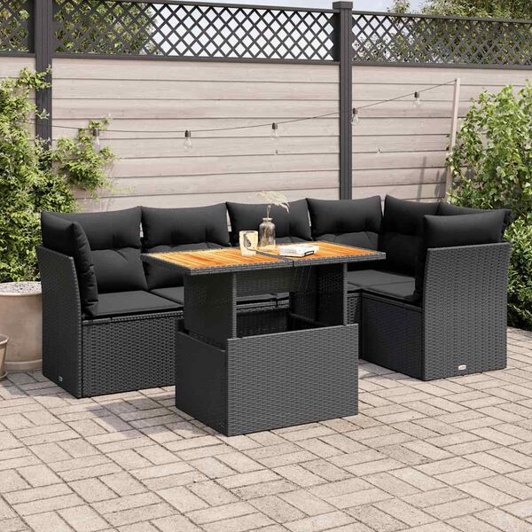 vidaXL Set Divano da Giardino 6 pz con Cuscini Nero in Polyrattan