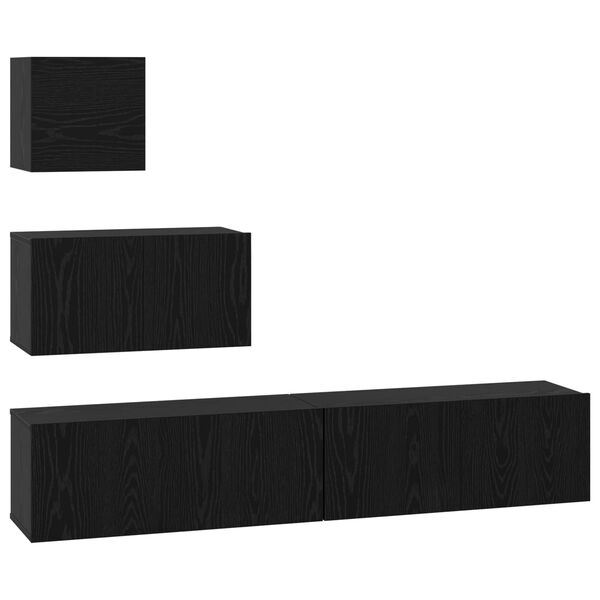 vidaXL Set mobile TV 3 pcs Rovere Nero Legno multistrato