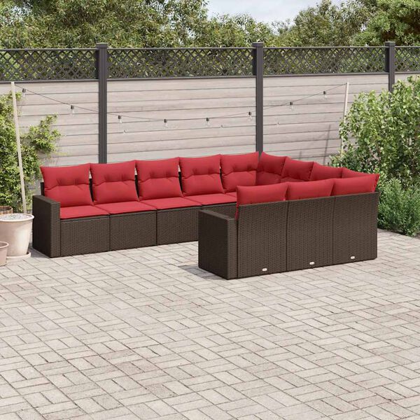 vidaXL Set Divani da Giardino 10pz con Cuscini in Polyrattan Marrone