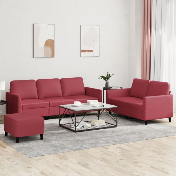 vidaXL Set di Divani 3 pz con Cuscini Rosso Vino in Similpelle