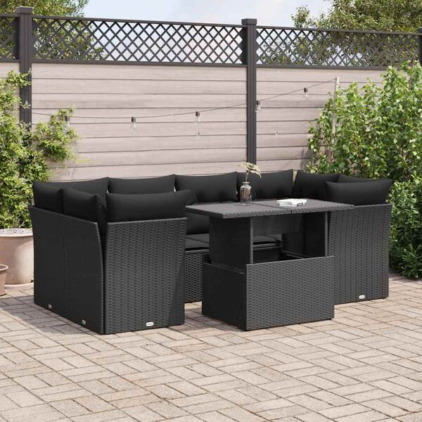 vidaXL Set Divani da Giardino con Cuscini 7pz Nero Polyrattan
