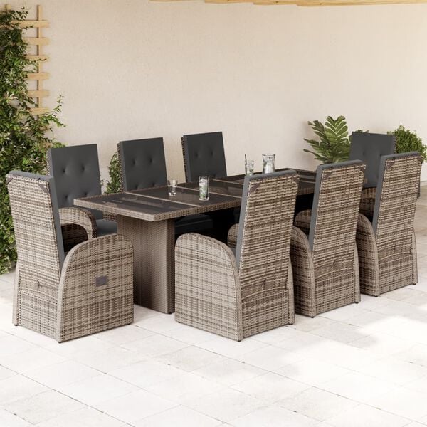 vidaXL Set da Pranzo da Giardino 9 pz con Cuscini in Polyrattan Grigio