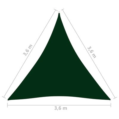 vidaXL Parasole a Vela Oxford Triangolare 3,6x3,6x3,6 m Verde Scuro