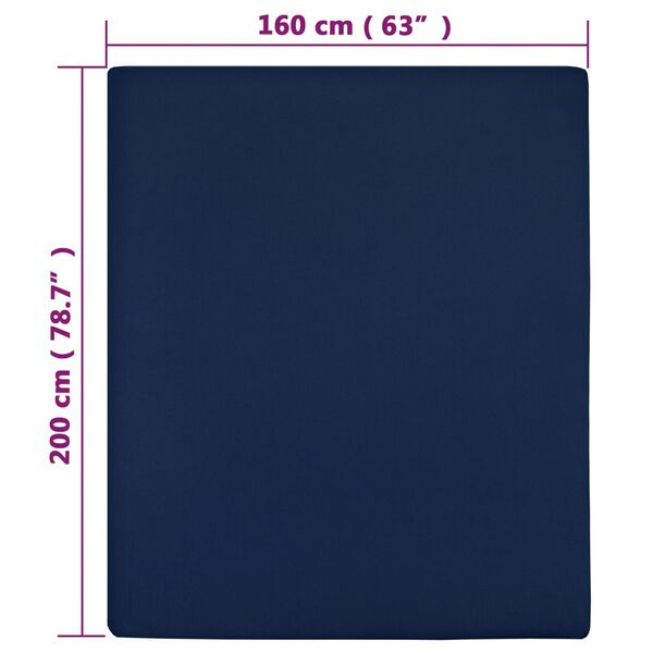 vidaXL Lenzuola con Angoli Jersey 2pz Blu Marino 160x200 cm Cotone