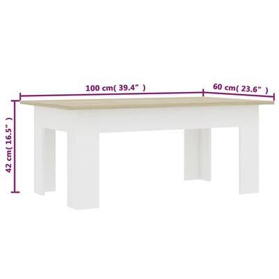 vidaXL Tavolino Bianco e Rovere Sonoma 100x60x42 cm Legno Multistrato