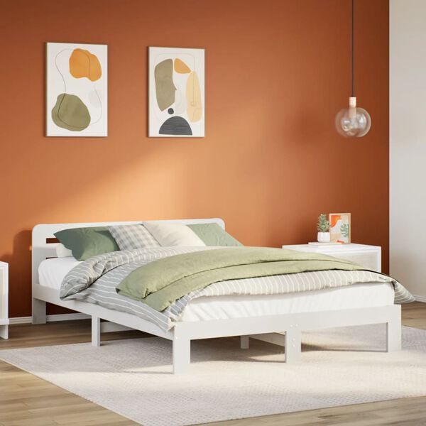 vidaXL Letto senza Materasso Bianco 135x190 cm Legno Massello di Pino