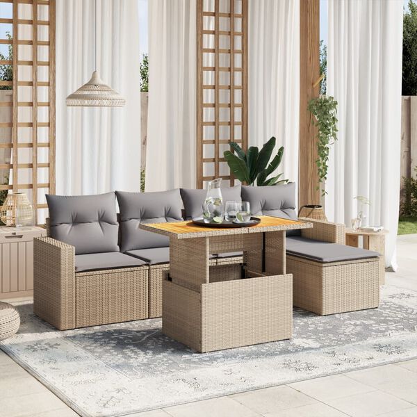 vidaXL Set Divano da Giardino 6 pz con Cuscini Beige in Polyrattan
