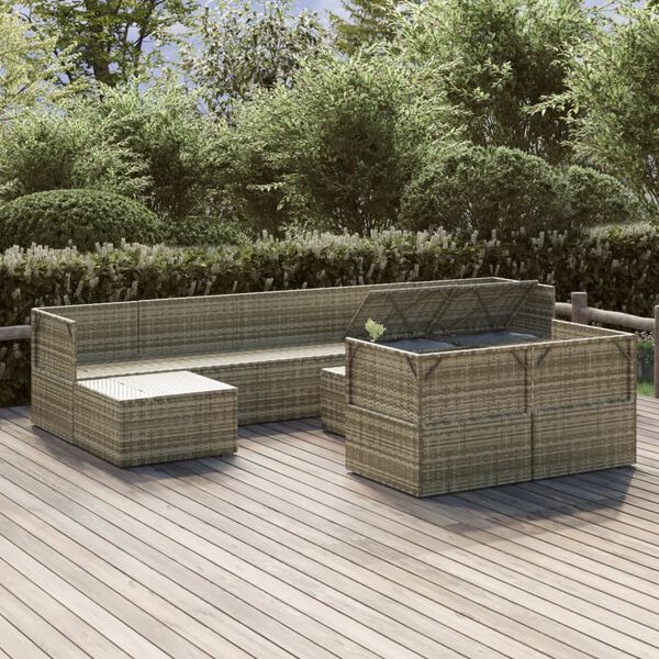 vidaXL Set Divani da Giardino 10 pz con Cuscini in Polyrattan Grigio