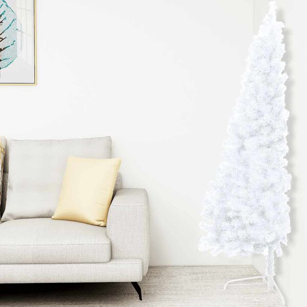 vidaXL Albero di Natale a Met&agrave; Preilluminato con Palline Bianco 210 cm