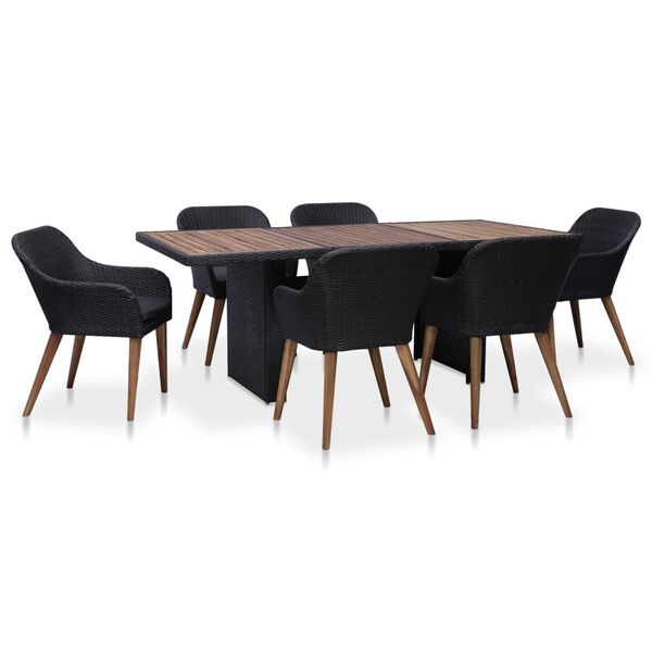 vidaXL Set da Pranzo da Giardino 7 pz con Cuscini in Polyrattan Nero