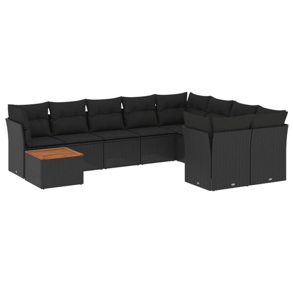 vidaXL Set Divani da Giardino 10pz con Cuscini in Polyrattan Nero