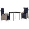 vidaXL Set da Pranzo per Giardino 3 pcs Grigio e Nero Rattan