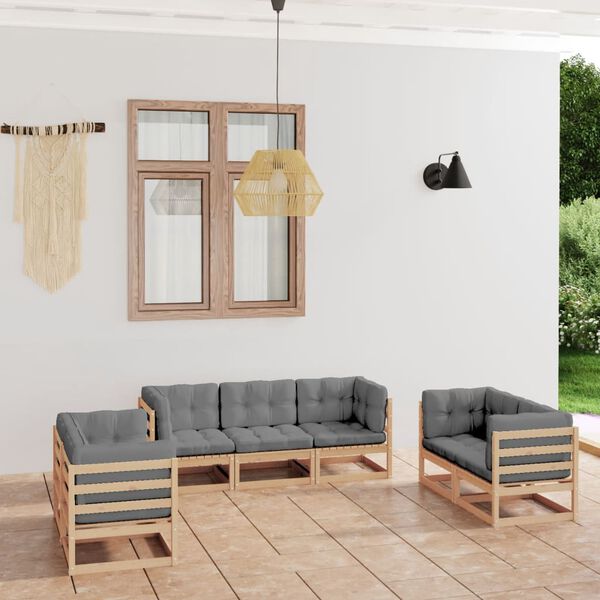 vidaXL Set Divani da Giardino 7 pz con Cuscini Legno Massello di Pino