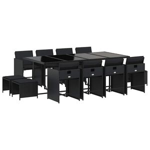 vidaXL Set da Pranzo da Giardino 13pz con Cuscini Nero in Polyrattan