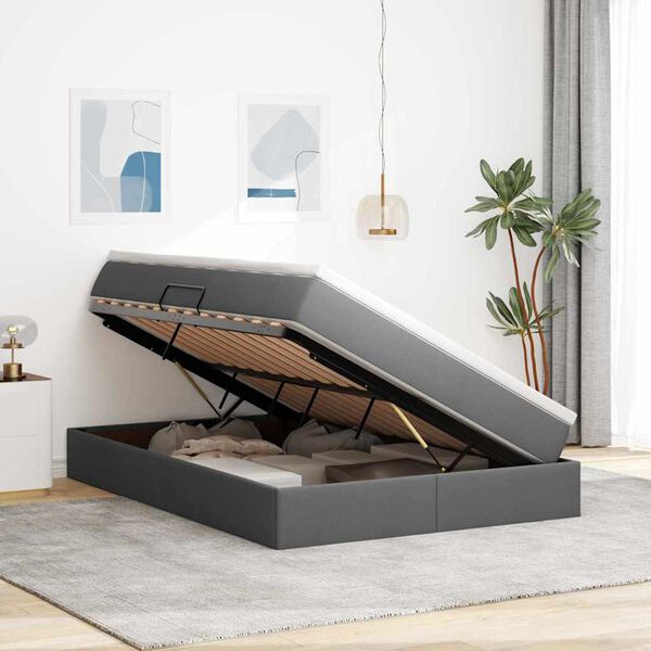 vidaXL Letto con contenitore e materasso Grigio scuro 140 x 190 cm