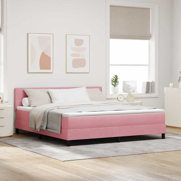 vidaXL Letto a Sorgente LED con materasso Rosa 180 x 200 cm Velluto