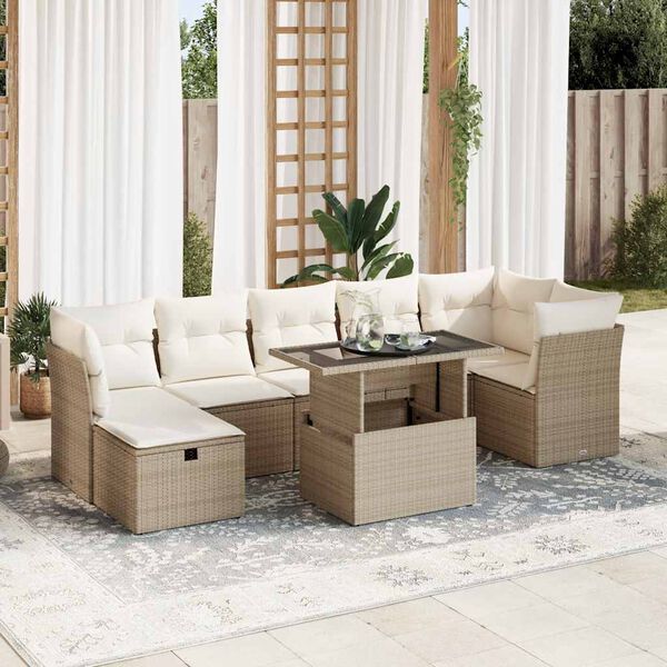 vidaXL Set Divano da Giardino 8 pz con Cuscini Beige in Polyrattan