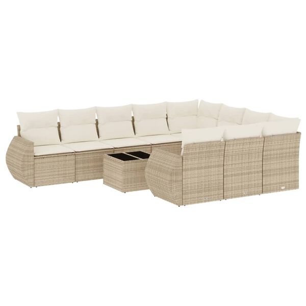 vidaXL Set Divani da Giardino 11 pz con Cuscini Beige in Polyrattan