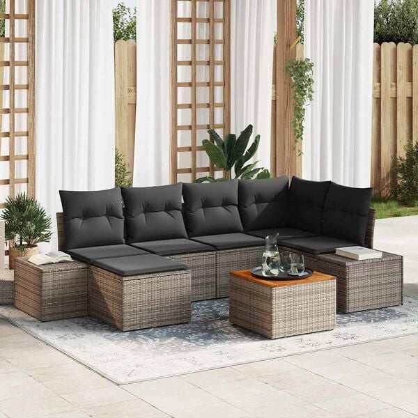 vidaXL Set Divano da Giardino con cuscino 7 pcs Grigio polyrattan