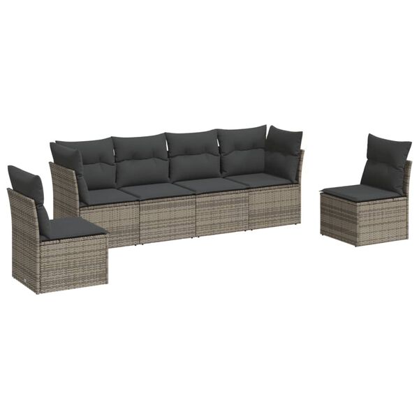 vidaXL Set Divano da Giardino 6 pz con Cuscini Grigio in Polyrattan