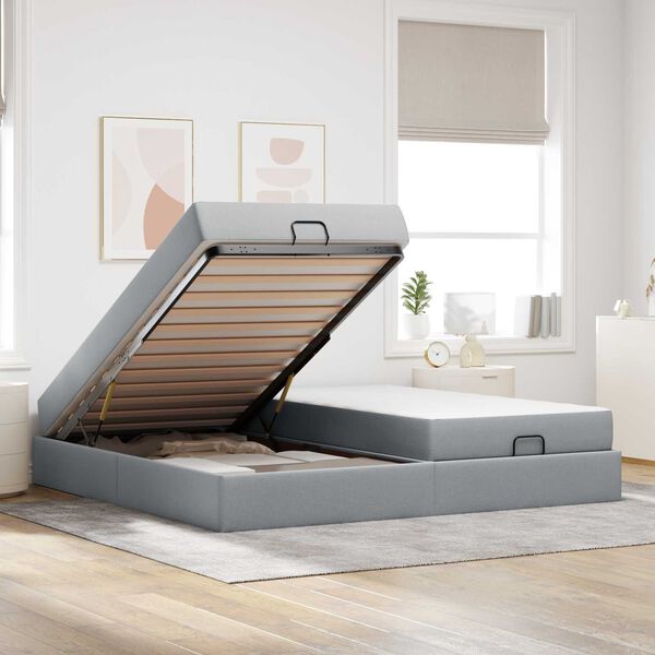 vidaXL Struttura letto con materasso 2 pcs Grigio chiaro Tessuto