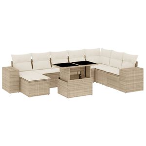 vidaXL Set Divano da Giardino 9 pz con Cuscini Beige in Polyrattan