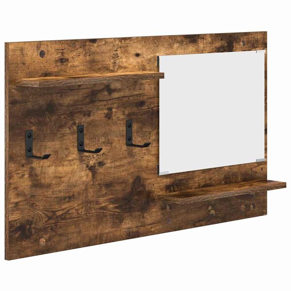 vidaXL Appendiabiti a muro con lo scaffale Rovere fum&eacute; 90 x 10 x 50 cm