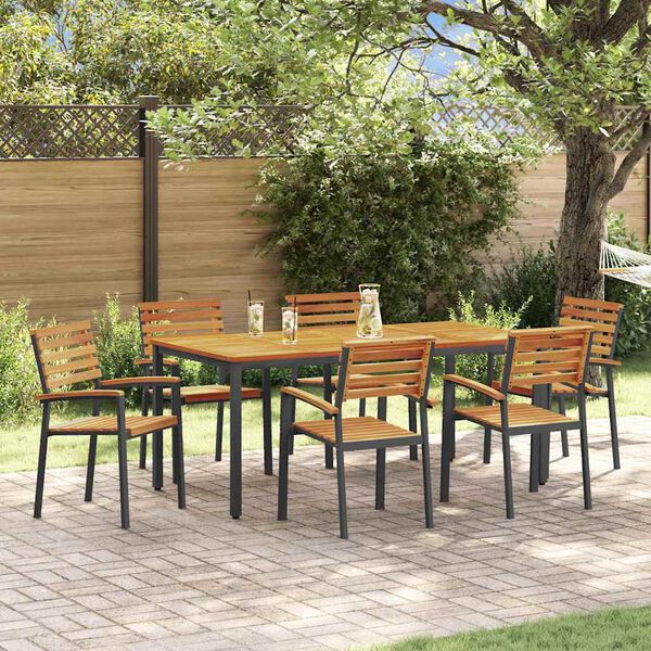 vidaXL Set da Pranzo per Giardino 7 pcs Nero Legno di Acacia Massello