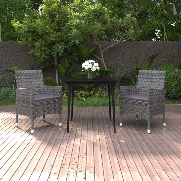 vidaXL Set da Pranzo per Giardino 3 pz con Cuscini Polyrattan e Vetro